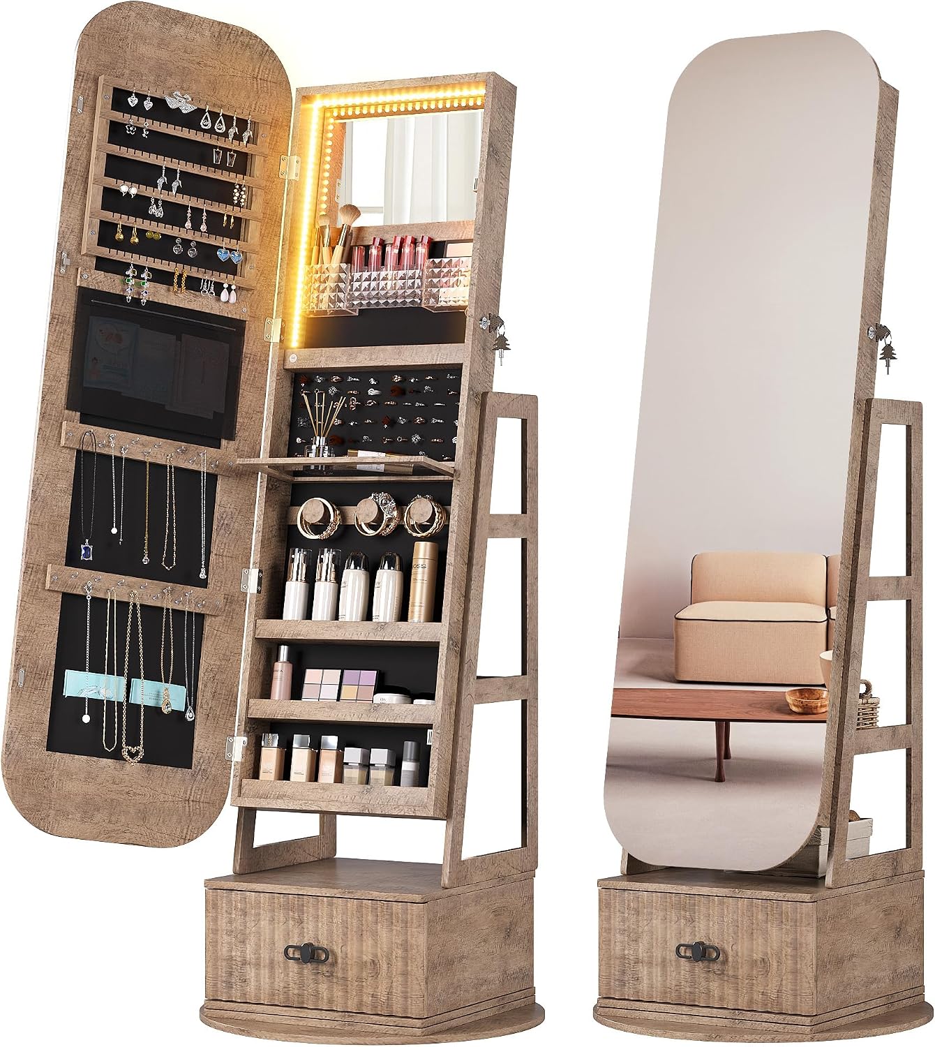 360 Swivel Jewelry Armoire Org - đánh giá và giá Full Length Mirror Jewelry Armoire