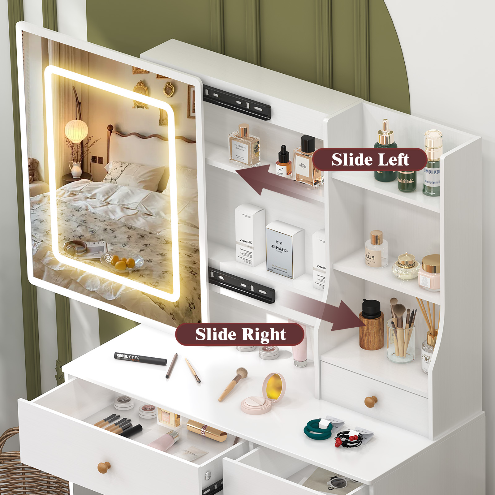 Teousev White Makeup Vanity Dr - đánh giá và giá Dressing Table Vanity With Lighted Mirror