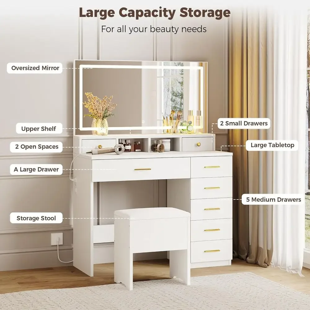 Vanity Makeup Desk with 8 Draw - đánh giá và giá Dressing Table Vanity With Lighted Mirror