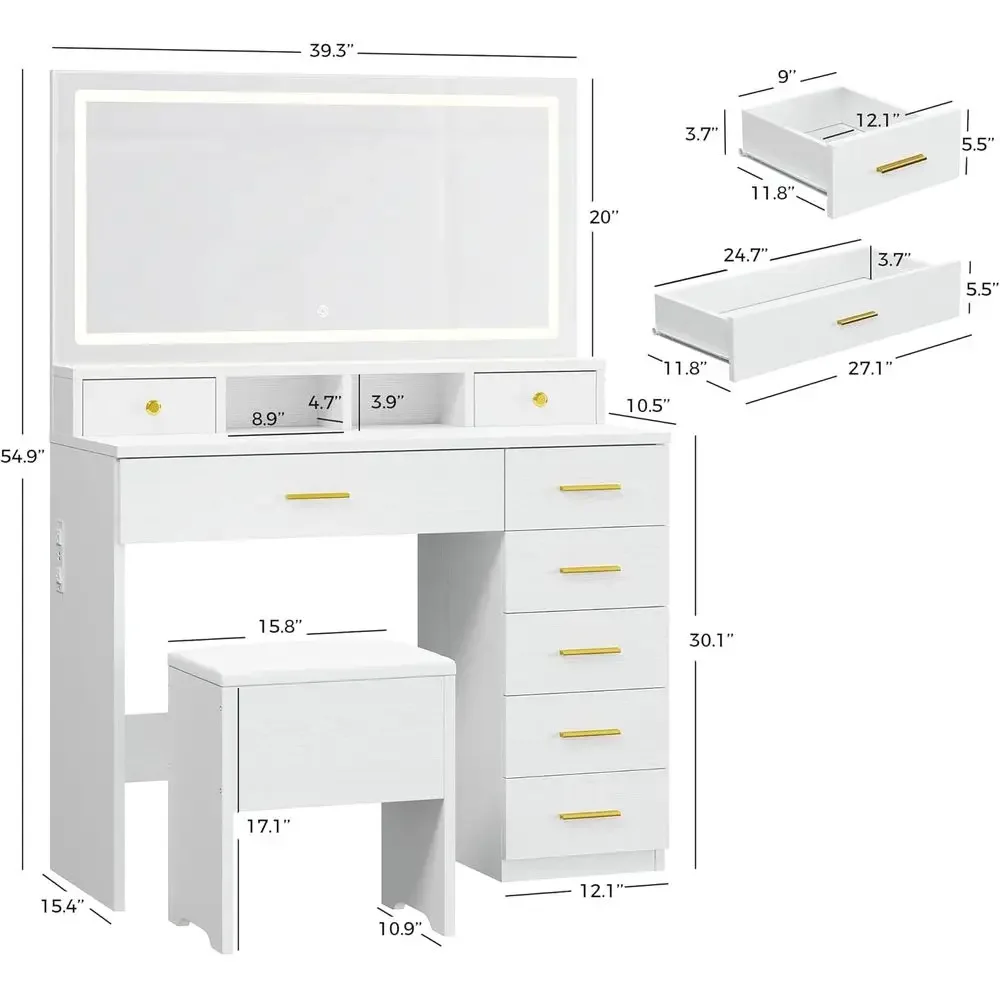 Vanity Makeup Desk with 8 Draw - đánh giá và giá Dressing Table Vanity With Lighted Mirror