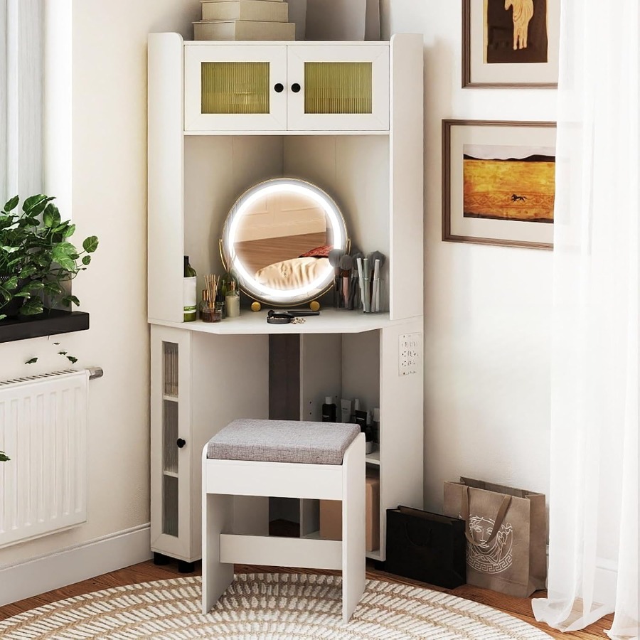 Corner Vanity Desk with Mirror - đánh giá và giá Dressing Table Vanity With Lighted Mirror