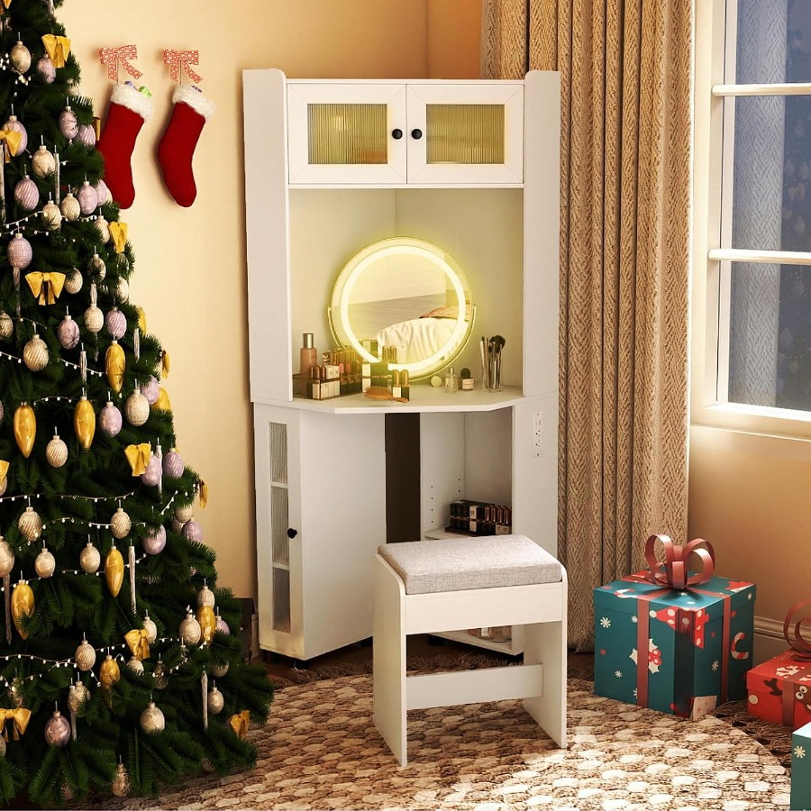 Corner Vanity Desk with Mirror - đánh giá và giá Dressing Table Vanity With Lighted Mirror